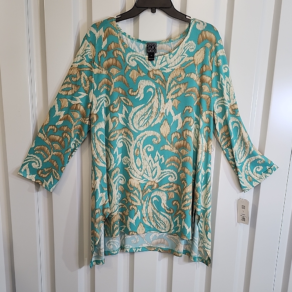 Clara Sun Woo Teal Paisley Tunic with Cream and Gold Accents
